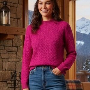 Studio Works $48 Small Hot Pink Cable Knit‎ Mock Neck 100% Cotton Sweater